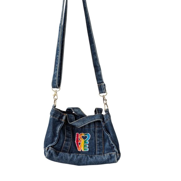 Denim Purse Flower Power Purse Daisy Rainbow Jean Bag Y2K Boho Hippie Cottage - Picture 1 of 11